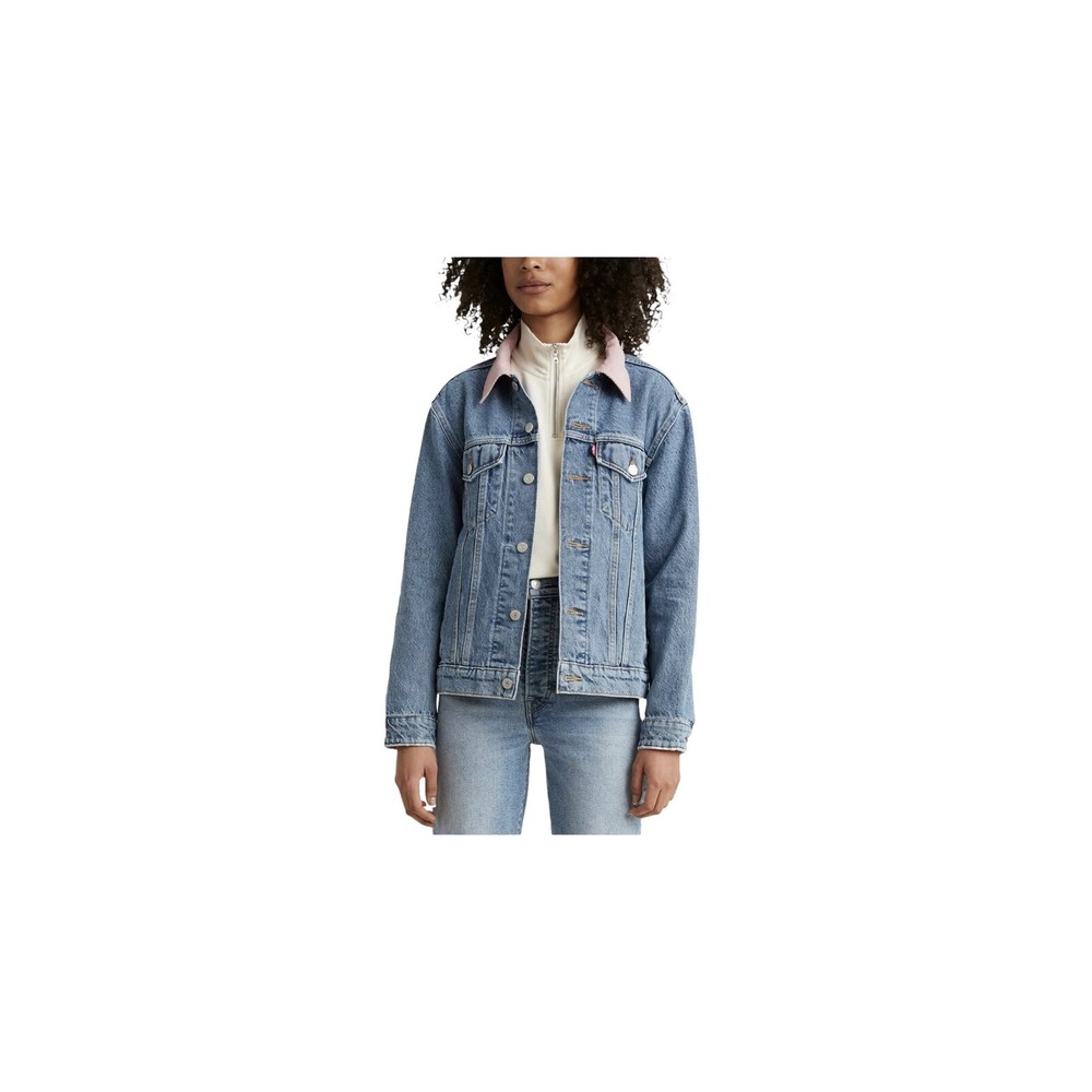 Women's S Levi's Cotton Ex-Boyfriend Corduroy-Collar Denim Trucker Jacket SZ‎ S